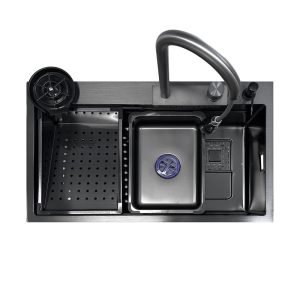 Lavello incasso SA3541 una vasca 75x45 cm. completo di accessori trattamento PVD acciaio nero