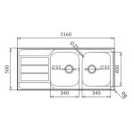Lavello incasso Tirreno116 con 2 vasche destre e gocciolatoio sinistro inox