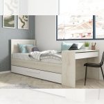 Letto 1950 con scrivania integrata e letto estraibile reversibile bianco vintage e bianco