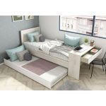 Letto 1950 con scrivania integrata e letto estraibile reversibile bianco vintage e bianco