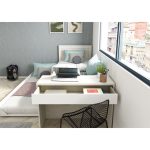 Letto 1950 con scrivania integrata e letto estraibile reversibile bianco vintage e bianco