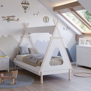 Letto a capanna Nora in legno massiccio colore bianco