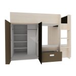 Letto a castello 1371 bianco vintage, beige e marrone con armadio e cassetti reversibili