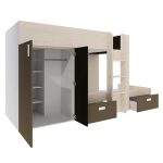 Letto a castello 1371 bianco vintage, beige e marrone con armadio e cassetti reversibili
