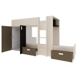 Letto a castello 1371 bianco vintage, beige e marrone con armadio e cassetti reversibili