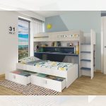 Letto a castello 6070 bianco celeste con scrivania estraibile