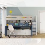 Letto a castello 6070 bianco celeste con scrivania estraibile