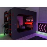 Letto a soppalco 5000 con postazione gamer reversibile antracite rosso
