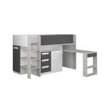 Letto a soppalco 6020 bianco antracite con scrivania estraibile reversibile