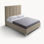 Letto matrimoniale Napoli Grande imbottito con contenitore in tessuto barrel 09 cappuccino con bottoni