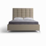 Letto matrimoniale Napoli Grande imbottito con contenitore in tessuto barrel 09 cappuccino con bottoni
