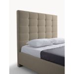 Letto matrimoniale Napoli Grande imbottito con contenitore in tessuto barrel 09 cappuccino con bottoni