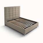 Letto matrimoniale Napoli Grande imbottito con contenitore in tessuto barrel 09 cappuccino con bottoni