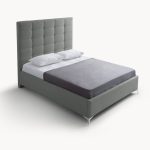 Letto matrimoniale Napoli Grande imbottito con contenitore in tessuto barrel 83 grigio chiaro con bottoni