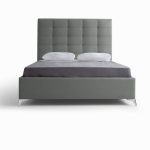 Letto matrimoniale Napoli Grande imbottito con contenitore in tessuto barrel 83 grigio chiaro con bottoni