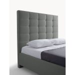 Letto matrimoniale Napoli Grande imbottito con contenitore in tessuto barrel 83 grigio chiaro con bottoni