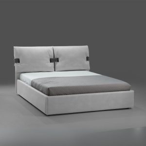 Letto matrimoniale contenitore Grenoble in tessuto Barrel 80 grigio ghiaccio con particolari Barrel 97 antracite