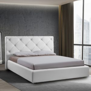 Letto matrimoniale contenitore Kassandra testiera capitonnè ecopelle bianco