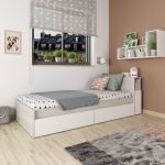 Letto singolo 1666 bianco vintage e bianco con comodino estraibile