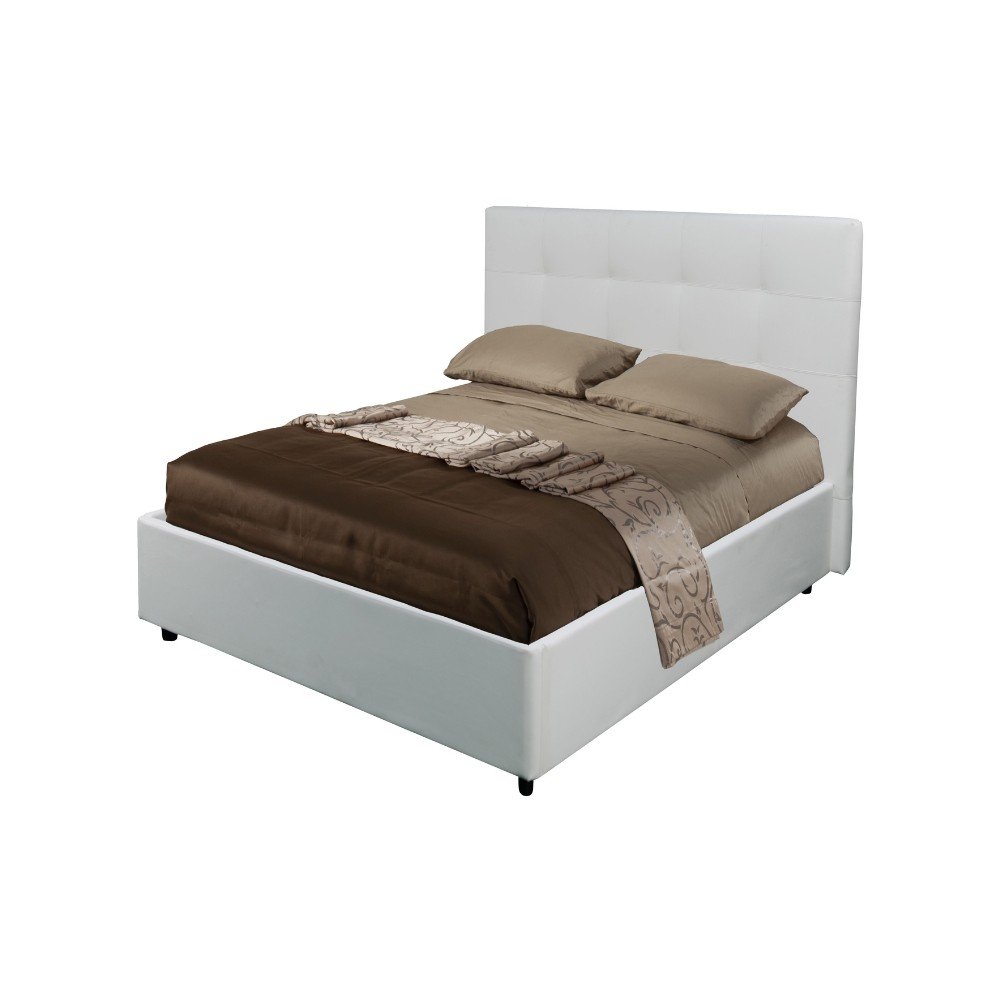 Letto una piazza e mezza Ascoli contenitore in ecopelle bianco