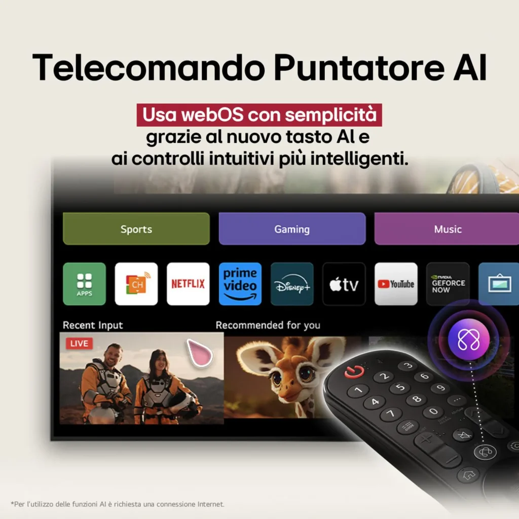 Lg Smart TV 43 Pollici 4K Ultra HD Display QNED evo Sistema WebOS Processore a7 Gen8 con AI Classe G colore Nero - 43QNED86A6C.API