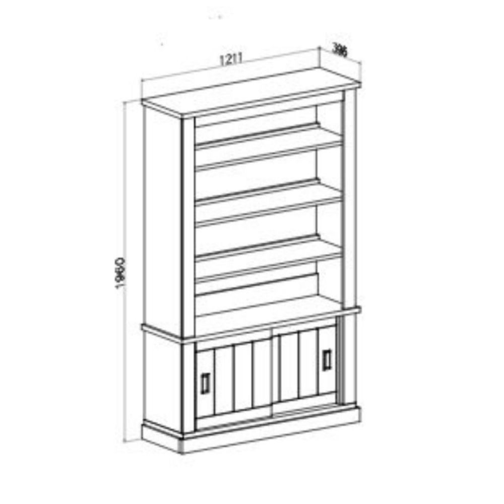 Libreria Anthony III con 2 ante scorrevoli e 3 ripiani colore rovere wotan e anderson pine stile shabby