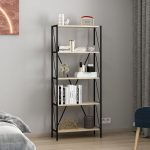 Libreria Axel con struttura in metallo nero e 5 mensole in rovere sonoma