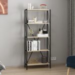 Libreria Axel con struttura in metallo nero e 5 mensole in rovere sonoma