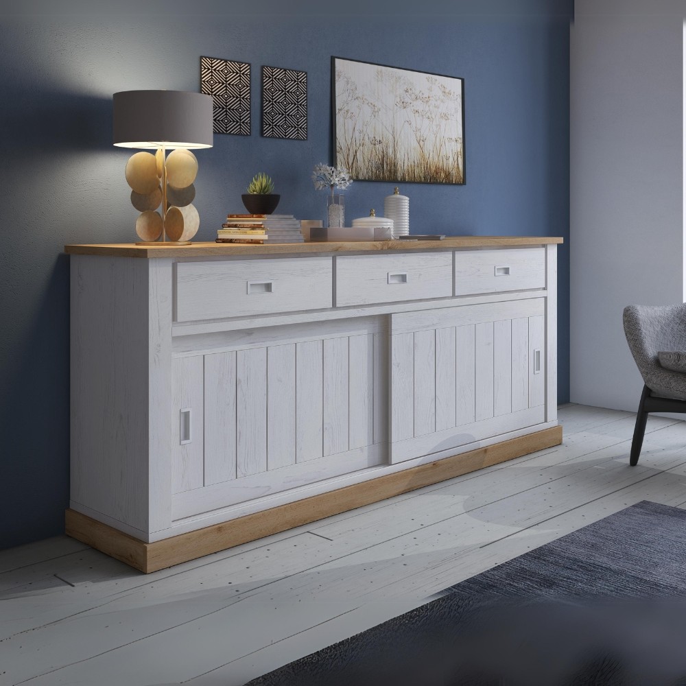 Madia AnthonyIII 67070 con 2 ante scorrevoli e 3 cassetti colore rovere wotan e anderson pine stile shabby