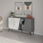 Madia Fiona 150 cm. con 2 ante carrara effetto marmo bianco e 1 anta retro grey