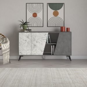Madia Fiona 150 cm. con 2 ante carrara effetto marmo bianco e 1 anta retro grey