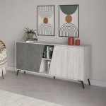 Madia Fiona 180 cm. con 2 ante bianco vintage e due ante retro grey