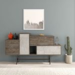 Madia Hermes colore dark coffee con ante e cassetti effetto marmo 160 cm