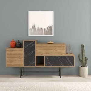 Madia Hermes colore hitit noce con ante e cassetti effetto marmo nero 160 cm