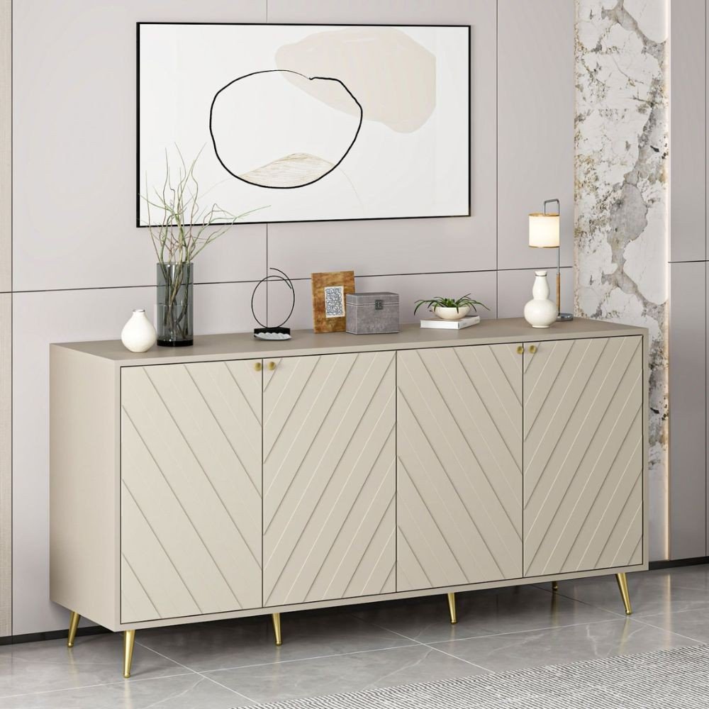 Madia Jana con 4 ante in cashmere con intagli maniglie e piedini oro