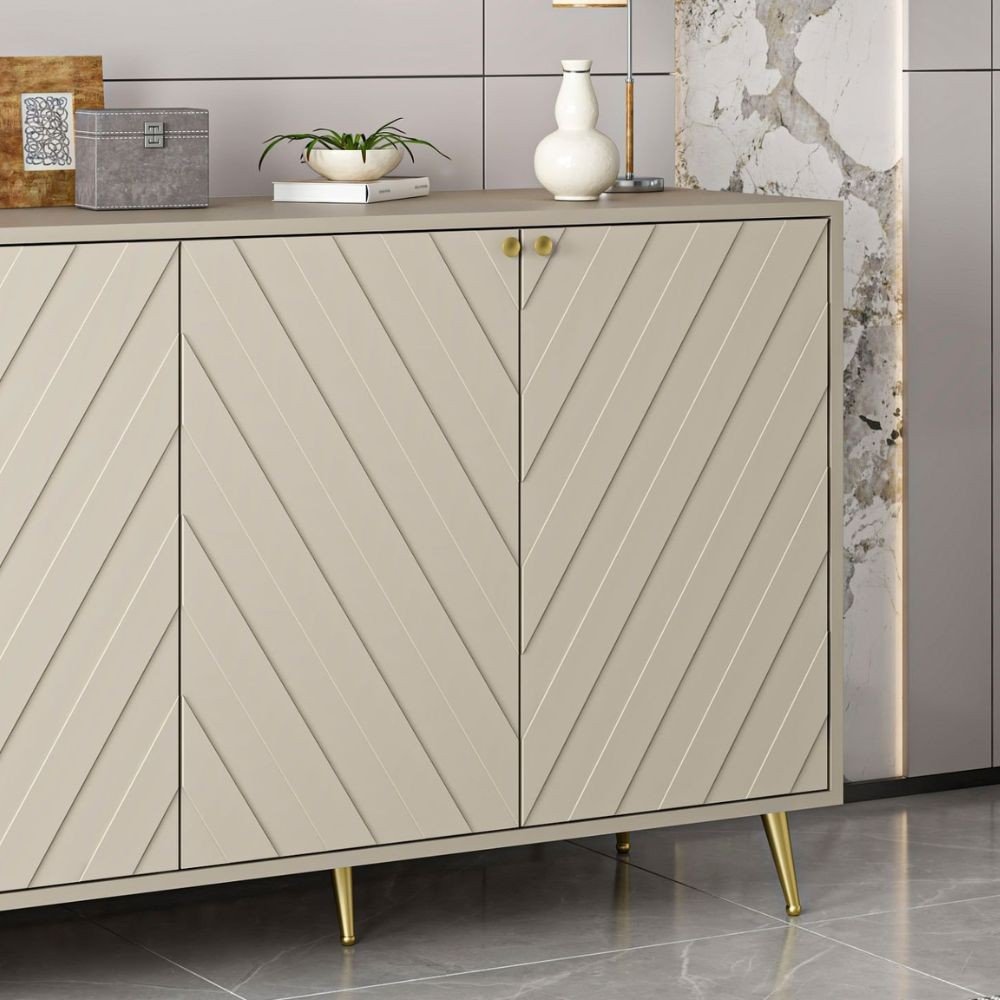 Madia Jana con 4 ante in cashmere con intagli maniglie e piedini oro