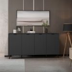 Madia Kale 4 ante a filo effetto cannettato nero con maniglie e piedini neri