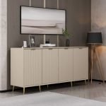 Madia Kale con 4 ante a filo effetto cannettato colore cashmere con maniglie e piedini oro