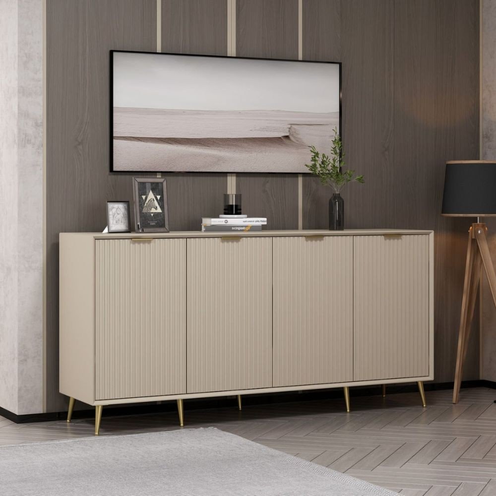 Madia Kale con 4 ante a filo effetto cannettato colore cashmere con maniglie e piedini oro