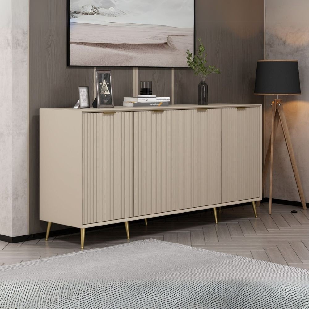 Madia Kale con 4 ante a filo effetto cannettato colore cashmere con maniglie e piedini oro