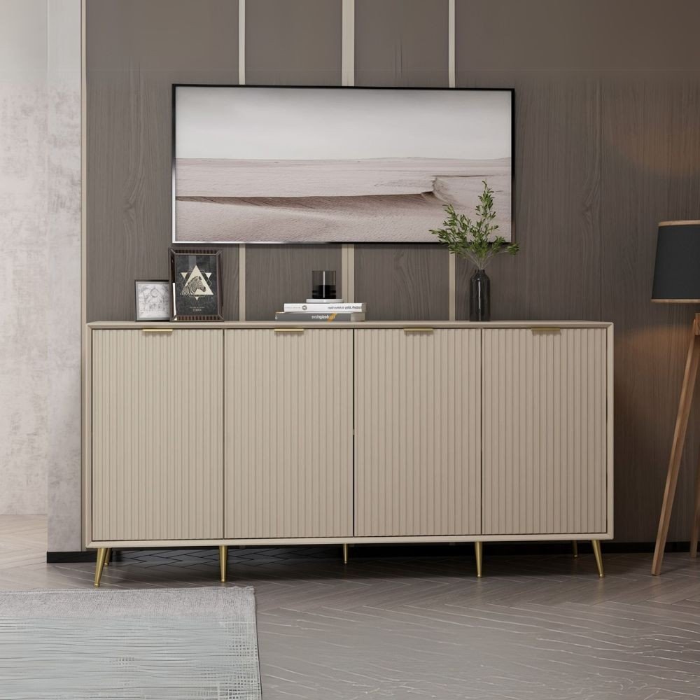 Madia Kale con 4 ante a filo effetto cannettato colore cashmere con maniglie e piedini oro