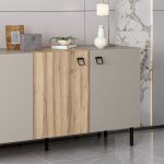 Madia Mila con 3 ante cashmere e 1 anta rovere con maniglie e piedini neri