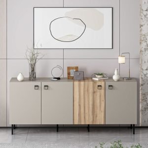 Madia Mila con 3 ante cashmere e 1 anta rovere con maniglie e piedini neri