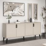 Madia Prime 4 ante colore cashmere con maniglie e piedi neri e 2 specchi
