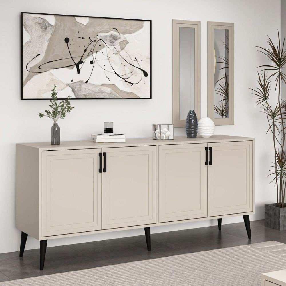 Madia Prime 4 ante colore cashmere con maniglie e piedi neri e 2 specchi