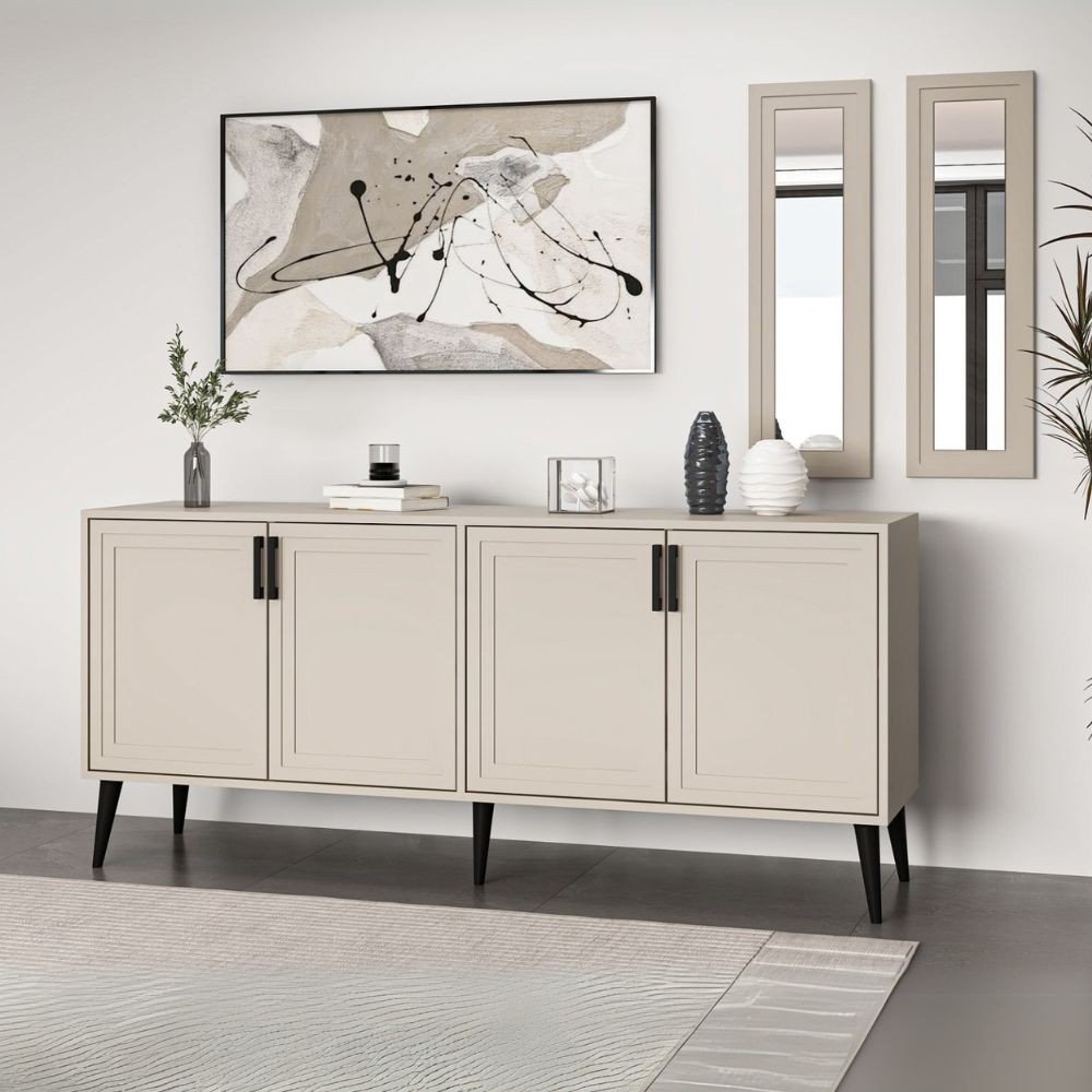 Madia Prime 4 ante colore cashmere con maniglie e piedi neri e 2 specchi