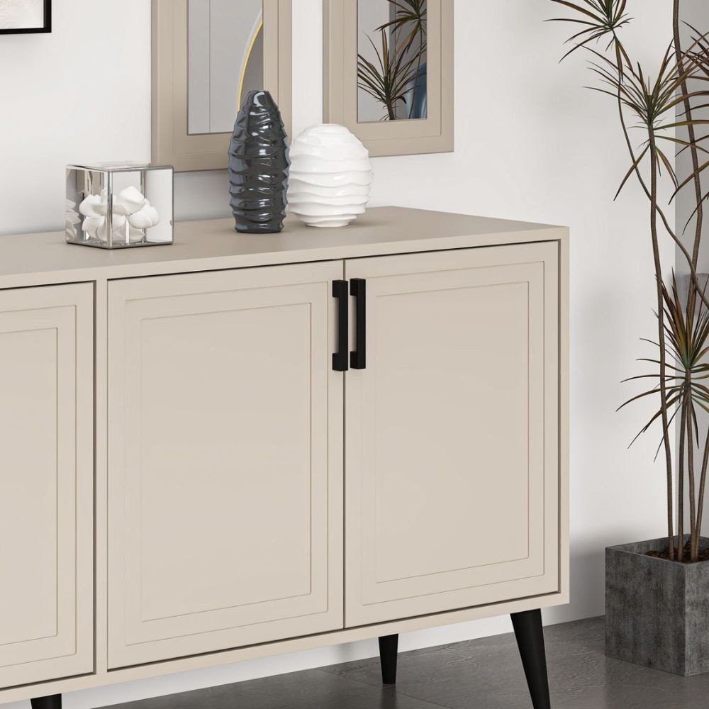 Madia Prime 4 ante colore cashmere con maniglie e piedi neri e 2 specchi