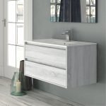 Mobile bagno sospeso Bolton con 2 cassetti 80x45x48 cm colore rovere grigio ghiaccio