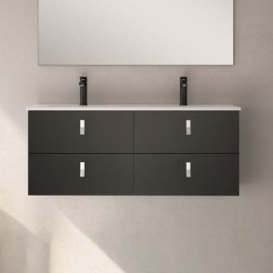 Mobile bagno sospeso Invicta con 4 cassetti colore nero con maniglie bianche 120x45x48 cm.