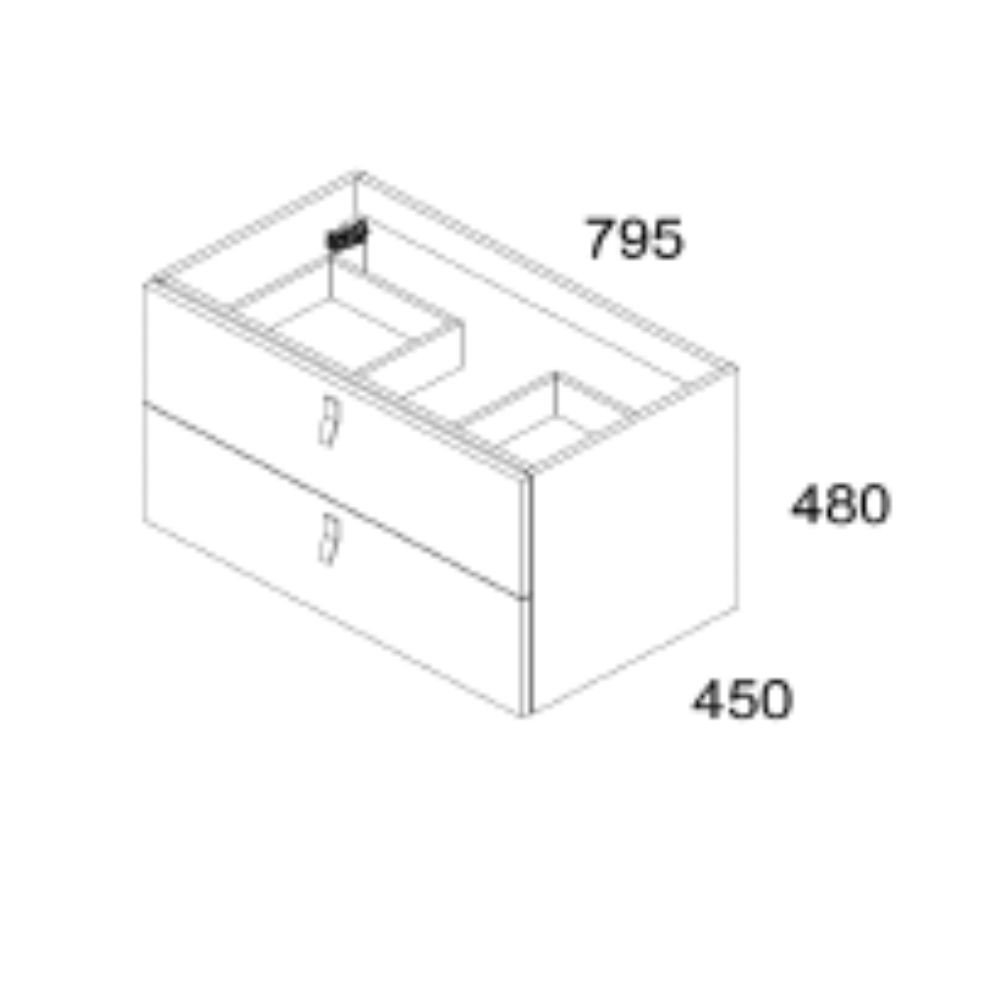 Mobile bagno sospeso Invicta con due cassetti colore cappuccino con maniglie nere 80x45x48 cm.